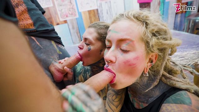 Heavily Tattooed action with Anuskatzz, Lily Lu, Merryfun and Nikolaz Zpageti from Grab
